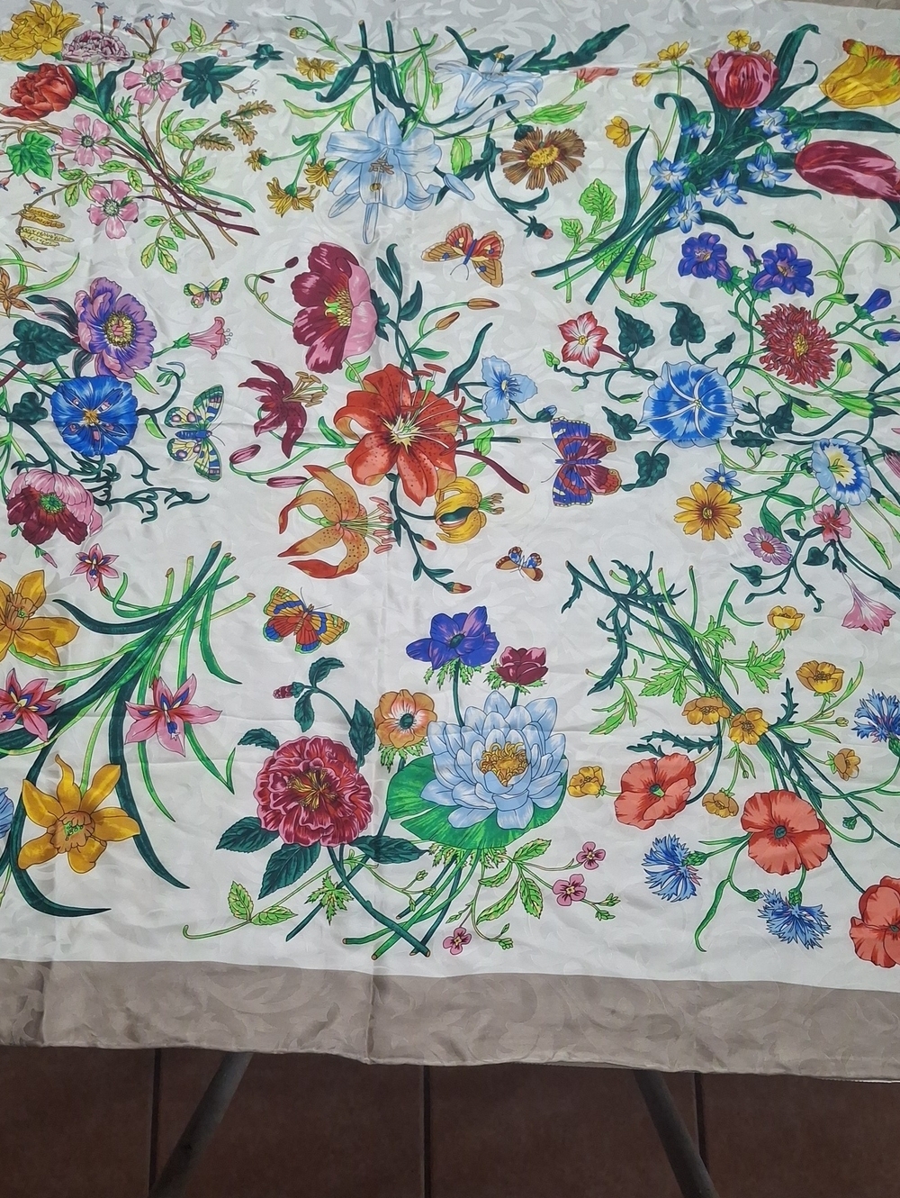 Vintage Italian Silk Square Scarf - 34x34 Floral Flora Jacquard Border